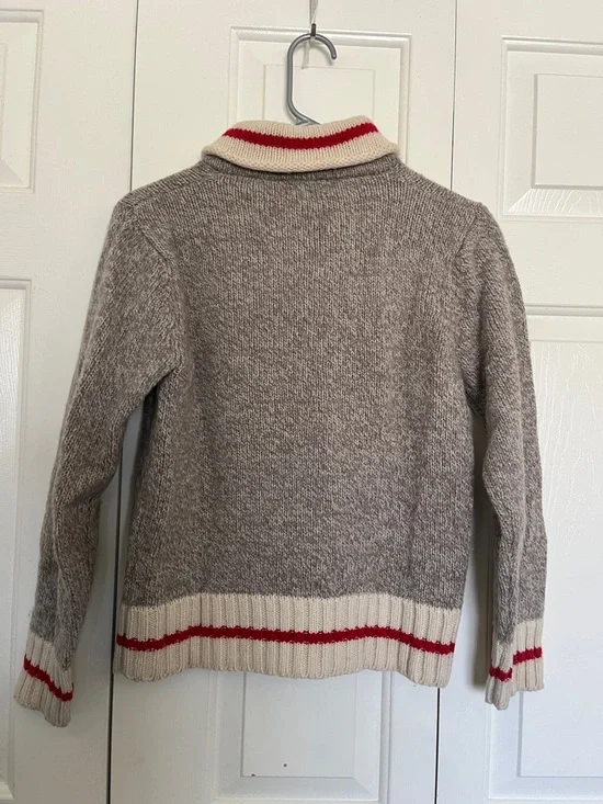 Lands' End Women’s Taupe Shawl Collar Sweater with Cream and Red Trim Size M - Picture 4 of 4